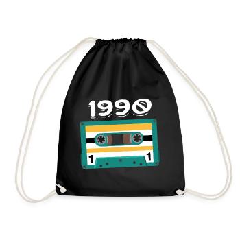 Jahrgang 1990 Jubiläum 1990 Kassette - Turnbeutel - Schwarz - Vorne