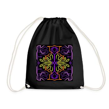 Purple, yellow, orange and pink abstract figure - Drawstring Bag - black - Front