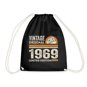 Vintage 1969 Cassette 1969 - 56th Anniversary 1969 - Drawstring Bag - black - Front