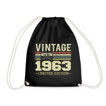 Jahrgang 1963 Retro 1963 Geburtstagsgeschenk - Turnbeutel - Schwarz - Vorne