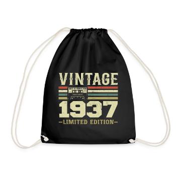 Vintage 1937 Retro 1937 Birthday Gift - Drawstring Bag - black - Front