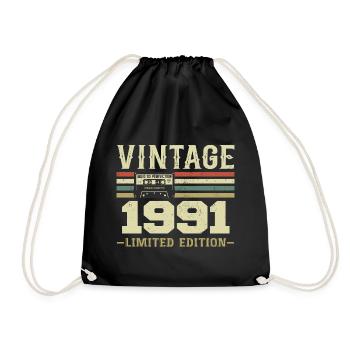 Jahrgang 1991 Retro 1991 Geburtstagsgeschenk - Turnbeutel - Schwarz - Vorne