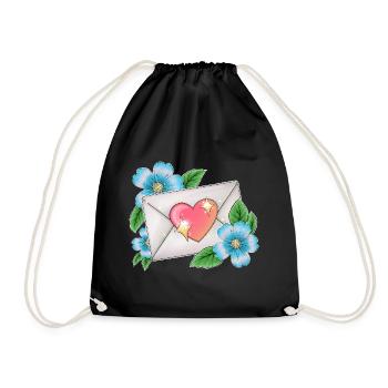 envelope with flowers - Drawstring Bag - black - Front
