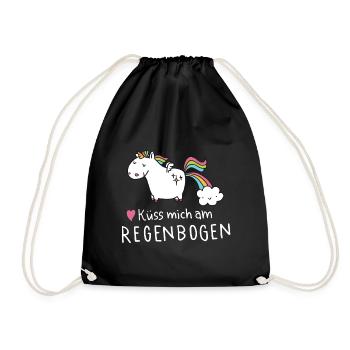Einhorn Tank Top Damen - Küss mich am Regenbogen - Turnbeutel - Schwarz - Vorne