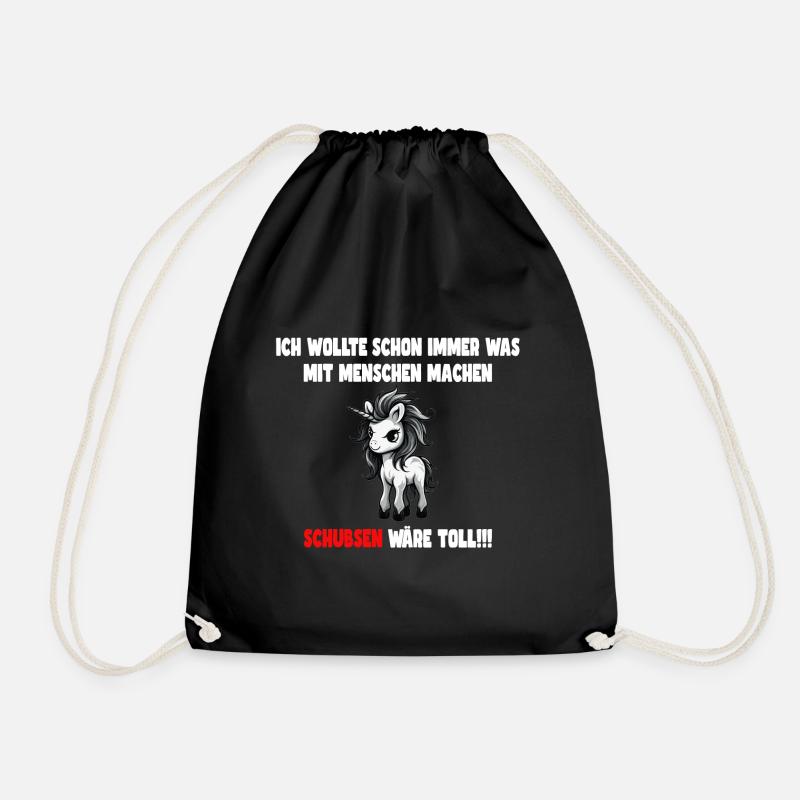 Lustiges Einhorn Design mit Spruch - Turnbeutel - Schwarz