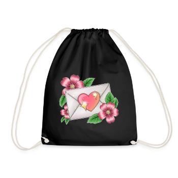 envelope with flowers - Drawstring Bag - black - Front