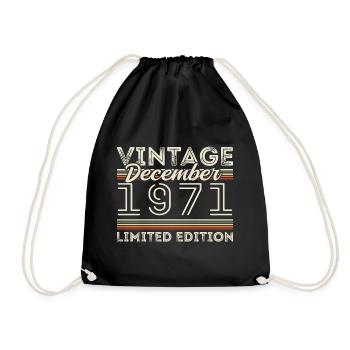 Vintage December 1971 - 54th Anniversary December - Drawstring Bag - black - Front
