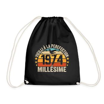 Vintage 1974 Retro 1974 Birthday Gift - Drawstring Bag - black - Front