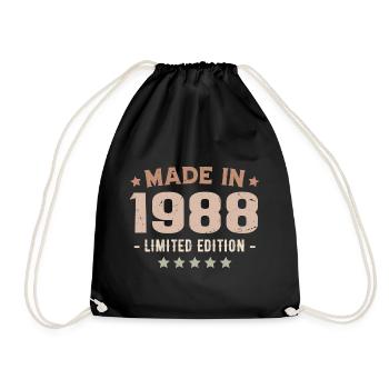Hergestellt im Jahr 1988 Jubiläumsgeschenk 1988 Jahrgang 1988 - Turnbeutel - Schwarz - Vorne