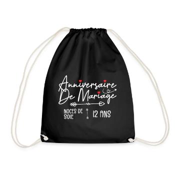 Anniversaire de mariage 12 ans - Noces de Soie - Sac de sport léger - noir - Devant