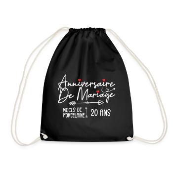 Anniversaire de mariage 20 ans Noces de Porcelaine - Sac de sport léger - noir - Devant
