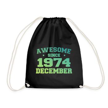 Geburtstag Dezember 1974 - Geschenk Dezember 1974 - Turnbeutel - Schwarz - Vorne