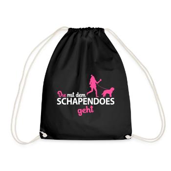 Schapendoes Hund Mama Frauchen die mit geht Spruch - Turnbeutel - Schwarz - Vorne