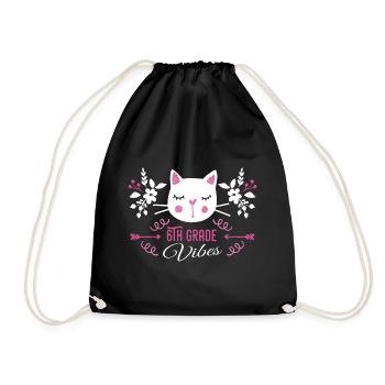 6th grade | Grade Vibes Back to School Cute Cat - Drawstring Bag - black - Front