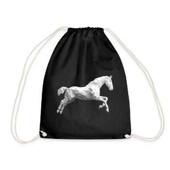 White Horse Low Poly Logo Art Design Mold - Drawstring Bag - black - Front