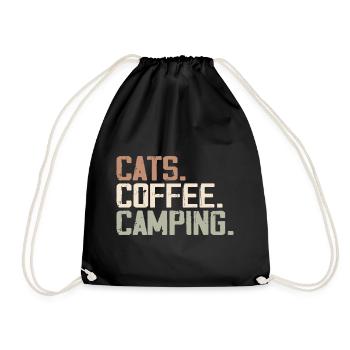 Retro Cats Coffee Camping Funny Campers - Drawstring Bag - black - Front