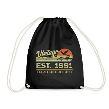 Jahrgang 1991 Genial seit 1991 Geschenk 1991 Retro - Turnbeutel - Schwarz - Vorne