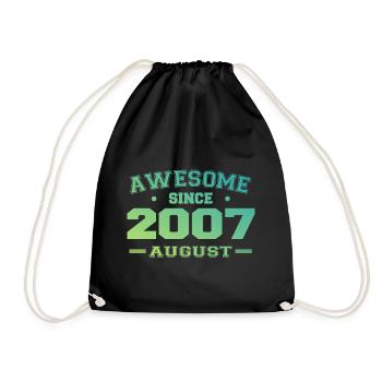 2007 August Year Birth Birthday August 2007 - Drawstring Bag - black - Front