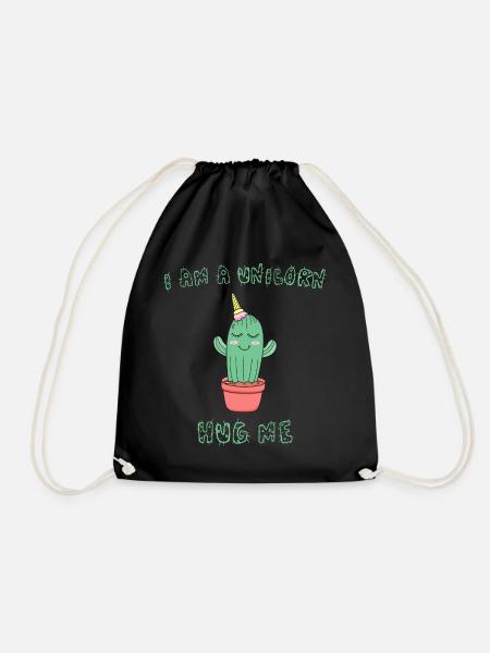 Einhorn HUG ME Shirt Kaktus witzig Eis Geschenk - Turnbeutel - Schwarz