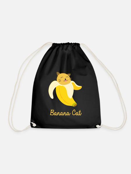 cute banana cat - Drawstring Bag - black