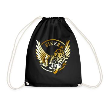Biker Motiv mit Flügel Motorrad Geschenk - Turnbeutel - Schwarz - Vorne