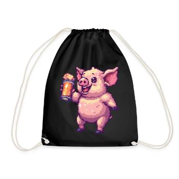 Pig Pixel Beer - Drawstring Bag - black - Front