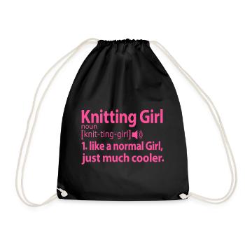 Knitting Girl Knitting Sayings Funny Grandma Mama - Drawstring Bag - black - Front
