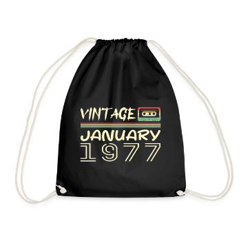 Vintage January 1977 - Birthday January 1977 - Drawstring Bag - black - Front