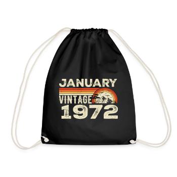 January 1972 Vintage Birthday 1972, Born in 1972 - Drawstring Bag - black - Front