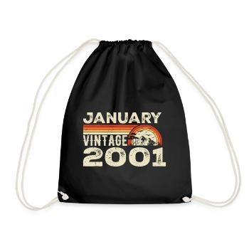 January 2001 Vintage Birthday 2001, Born in 2001 - Drawstring Bag - black - Front