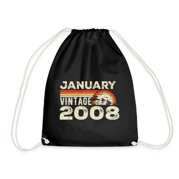 January 2008 Vintage Birthday 2008, Born in 2008 - Drawstring Bag - black - Front