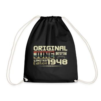 June 1948 Vintage Born In June 1948 Birthday - Drawstring Bag - black - Front