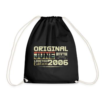 June 2006 Vintage Born In June 2006 Birthday - Drawstring Bag - black - Front