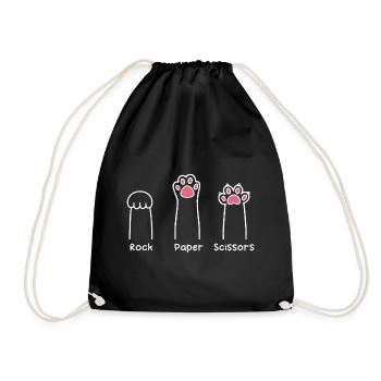 Rock Paper Scissors Hand Game Cute Paw Funny Cat - Drawstring Bag - black - Front
