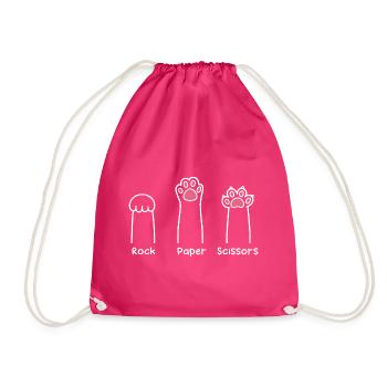 Stein, Papier, Schere, Handspiel, niedliche Pfote, lustige Katze - Turnbeutel - Fuchsia - Vorne