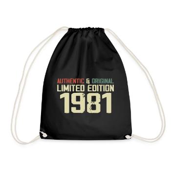 1981 Geburtstagsgeschenk 1981 Jahrgang 1981 Retro - Turnbeutel - Schwarz - Vorne