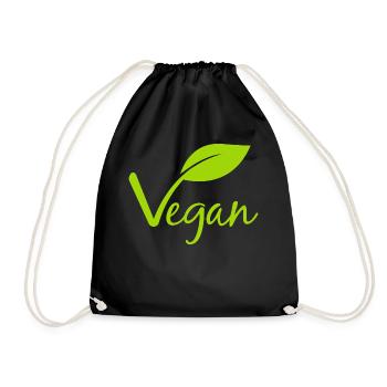 Vegan mit einem Blatt für Veganer und Vegetarier - Turnbeutel - Schwarz - Vorne