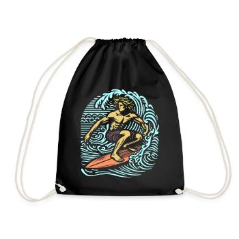 Vintage Summer Surfer on Wave Board Design - Drawstring Bag - black - Front
