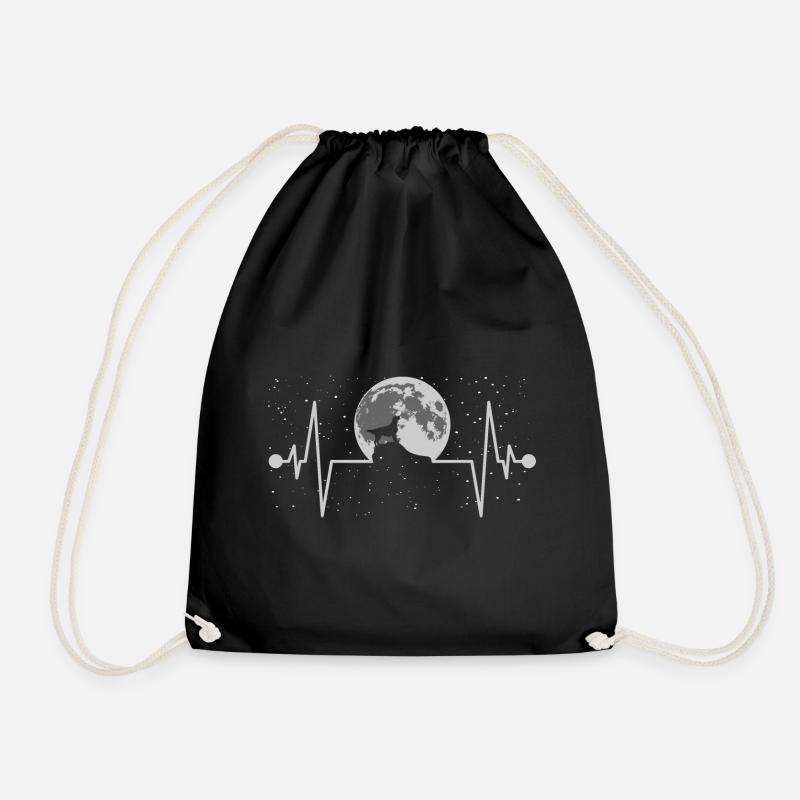 Flat Coated Retriever Heartbeat Moon - Drawstring Bag - black