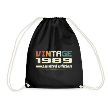 Vintage 1989 Gift 1989 Birthday 1989 Retro - Drawstring Bag - black - Front
