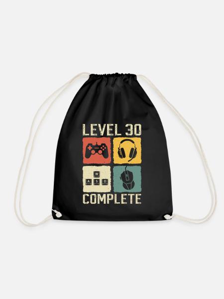 30th Birthday Level 30 Complete Gamer 30 Years - Drawstring Bag - black