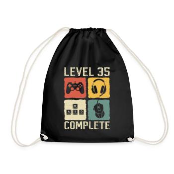 35th Birthday Level 35 Complete Gamer 35 Years - Drawstring Bag - black - Front