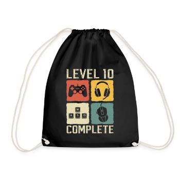 10. Geburtstag Level 10 Complete Gamer 10 Jahre - Turnbeutel - Schwarz - Vorne