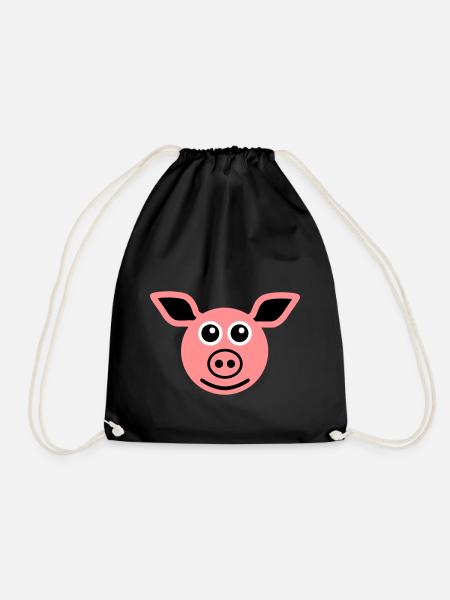 ★ design colors changeable ★ face pig - Drawstring Bag - black