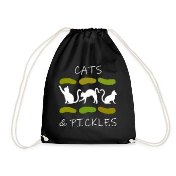 Cats and Pickles Food Lover Cucumber Kitty - Drawstring Bag - black - Front