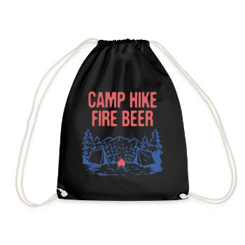 Camp Hike Fire Beer Camping Hiking Camper Hiker - Drawstring Bag - black - Front