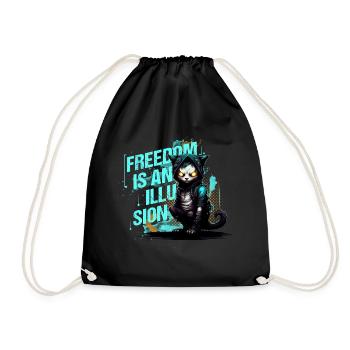 Freedom is an Illusion Hacker Cat Cat - Drawstring Bag - black - Front