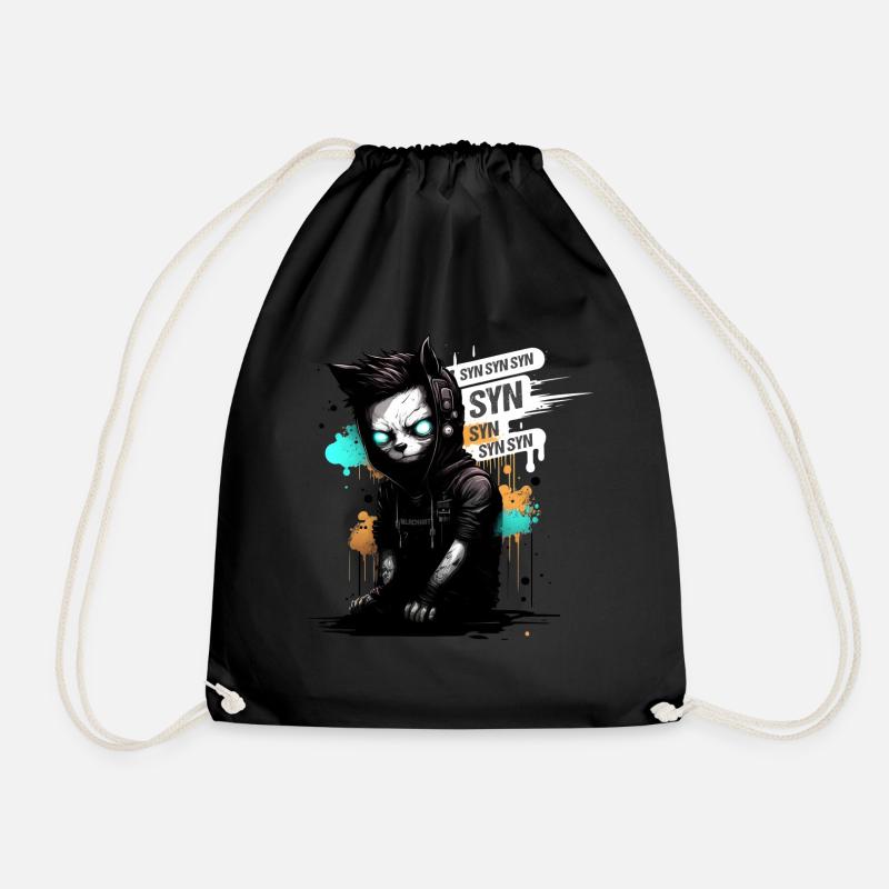 Blackhat Hacker Cat Syn Flood - Turnbeutel - Schwarz