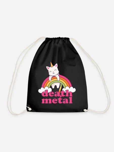 Lustig Death Metal Einhorn Katze Regenbogen Metal - Turnbeutel - Schwarz