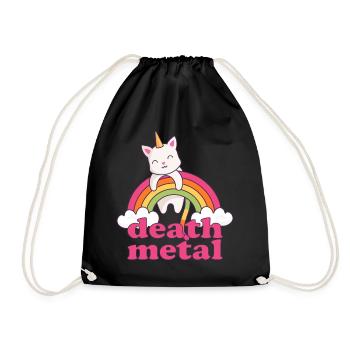 Lustig Death Metal Einhorn Katze Regenbogen Metal - Turnbeutel - Schwarz - Vorne